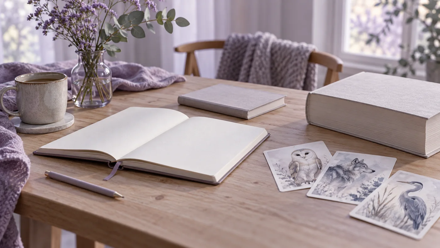 Des livres et un carnet ouverts servent de supports à une pratique personnelle.